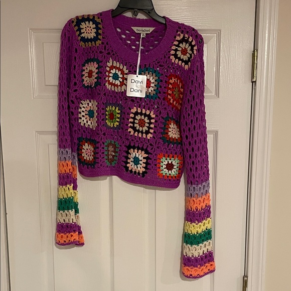 DAVI & DANI Sweaters - DAVI & DANI Multicolor Crochet Sweater
